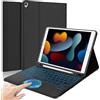 QYiiD Tastiera per iPad 9a generazione (2021), 7 colori retroilluminati, trackpad multi-touch, wireless staccabile con supporto per matita Custodia a libro per iPad 9a/8a/7a generazione 10.2, nero