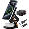 LEVMEK Caricatore Wireless 3 in 1 Pieghevole 15W per iPhone, Watch e pods | Caricatore Wireless 15W, Stazione di Ricarica Rapida da Viaggio per 17/16/15/14/13/12, Apple Watch Ultra/SE/8/7/6/5 e pods 4