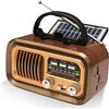 Leikurvo Radio portatile retrò con Bluetooth, AM/FM/SW, radio solare per bagagli, funzionamento a batteria/celle D, altoparlante da cucina con pannello solare, supporto per mani, supporta scheda USB/TF vintage