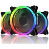 upHere RGB123-3 - Ventola LED wireless RGB da 120 mm, silenziosa edizione ad alto flusso d'aria regolabile a colori per custodie per PC, confezione da 3