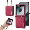 ZHOZEXIN Compatibile con Samsung Galaxy Z Flip 7, elegante custodia protettiva in similpelle, custodia a portafoglio, slot per carte, custodia per telefono con laccetto （Rosso）
