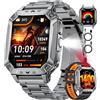 LIGE 1400mAh Batteria Smartwatch Uomo, 2.01'' Militare Smartwatch con Chiamata Bluetooth, Torcia LED Orologio per Android iOS, 100+ Modalità Sportive,Cardiofrequenzimetro/Sonno,IP68 Orologio Fitness,AK86-C
