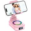 buwy 4 in 1 Altoparlante Bluetooth con Porta Cellulare Pieghevole, 7 Colori LED | Regalo Uomo Donna, Base Antiscivolo, Supporto Caricabatterie Pieghevole con Cassa Bluetooth, Gadget Tech Ideale