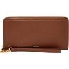 Fossil Logan - Pochette da donna in pelle con blocco RFID, chiusura lampo, con cinturino da polso, Marrone, Taglia unica