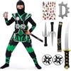 Kitimi Costume da Ninja,Ninja Halloween Costume con accessori, Halloween da Ninja per Bambini Feste a Tema Cosplay Natale Carnevale Festa Regalo di Compleanno Verde D'oro