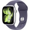 Apple Watch Series 11 GPS + Cellular, Cassa 42 mm in alluminio color argento con Cinturino Sport viola nebbia - S/M
