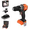 BLACK+DECKER Kit trapano a percussione 18 V e batteria, BLD783D1KA-QW | Motore brushless, azione a percussione, batteria da 2,0 Ah, caricabatterie, 50 accessori e valigetta inclusi