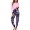 Bresdk Pigiama Donna Cotone Invernale Lungo Pigiami Invernali Caldo con Maglia a V Maniche Lunghe e Pantaloni a Quadri per Casa e Casuale Morbido e Confortevole S-3XL