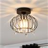ANWIO Lampada da Soffitto Cristallo E27, Plafoniera in Cristallo Corridoi Nero, Lampadari Moderni con Paralume in Vetro, Plafoniera a Soffitto per Bagno Piccolo, Ingresso, 22.5CM(Lampadine Escluse)