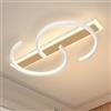 LUOLONG Plafoniera a LED Lampada da soffitto dimmerabile Lampada da soggiorno in legno 35w con telecomando Lampada da soffitto a 2 anelli circolare in bambù Lampada da camera bianca Studio Ufficio 40 cm