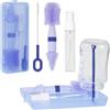 Vicloon Spazzole per biberon 5 in 1 con biberon in silicone, tettarella, spazzolino per cannuccia, dispenser di sapone, stendibiberon, essenziali da viaggio per bambini (blu)