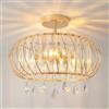 ANWIO Plafoniera Cristallo Oro, Plafoniera in Cristallo Soggiorno E14 con 3 Luci, Lampadario a Sospensione Moderno, Plafoniere Moderni Oro Vetro Per Camere da Letto, 40 CM (Senza Lampadine) Kitchen