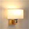 Mckalen E27 Applique da Parete Interno Legno con Ovale Paralume di Tessuto | E27 Lampada da Parete Retro Lampada da Muro per Soggiorno Camera da Letto Corridoio Studio Scale (Senza Lampadina)