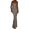 Custom Vestito Lungo Aderente con Spalline Sottili in Rete da Donna, Senza Maniche, con Glitter Lunghi
