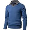 Harbrosrce Maglione Uomo Collo a V Felpa a Maglia a Maniche Lunghe in Maglioncino con Collo Camicia Basic Lavorato Pullover Sweatshirt