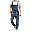 Generico 2024 Salopette da Uomo Jeans in Denim Casual Taglie Forti Cotone Pantaloni Strappati Uomo in Tinta Unita Salopette Uomo Jeans Slim Fit con tasche Moda multi tasche Jumpsuit da Lavoro con Bretelle