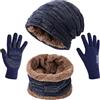 Petrunup Cappello Sciarpa e Guanti Touch Screen Uomo Invernali Berretto in Maglia con Sciarpa Beanie Collo della Ciarpa 3/2 Pezzi per Uomo Donna