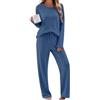 Ekouaer Set Pigiama Donna Maniche Lunghe Maglia Costine Morbido Homewear | Elasticizzato, Micro-Pile, Pigiama Pantaloni con Tasche e Coulisse, Set Autunno Inverno
