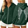 lozssnigzi Felpa Donna con Zip e Cappuccio, Motivo con Paillette, Angeli e Ali, Streetwear Y2K Angel Wings Hoodie a Maniche Lunghe, Stile Casual Chic per Autunno, Inverno