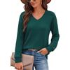 Crewhpo Maglia Donna a Maniche Lunghe Scollo a V Tessuto a Costine | Mano Soffice, Leggera Elasticità, Orlo Arrotondato, Vestibilità Comoda, Ufficio, Viaggio, Shopping e Tempo Libero