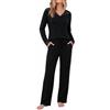 Demegimi Pigiama Donna Cotone Lungo Due Pezzi con Pizzo Scollo a V | Pigiami Lungo Leggero, Set Due Pezzi Autunno Inverno, Pantaloni Ampi, con Tasche e Coulisse, per Notte, Casa, Relax e Viaggio