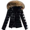 Generisch Cappotto invernale lucido piumino trapuntato da donna, giacca invernale corta outwear da donna, piumino invernale con colletto in pelliccia finta trapuntata, giacca invernale da donna