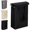 Rieeyrslza Cesto Portabiancheria Sottile con Coperchio 46L Pieghevole Cestino per Biancheria Impermeabile Multiuso Sporca Cesta Portabiancheria, Copertura Rimovibile, per Camera da Letto (Nero)