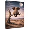 Alptiny Quadro su tela con cornice 30 x 40 cm, elefante con luna e paesaggio deserto, decorazione da parete per soggiorno, camera da letto, corridoio, ufficio, quadri con cornice con e ganci