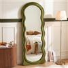 LunaMirror Specchio da pavimento con cornice in flanella a specchio | Specchio ad arco ondulato verde, 160 x 60 cm, montaggio a parete o pavimento, per camera da letto, soggiorno, corridoio