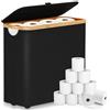 KDISHKRA 28L Cestino per Carta Igienica con Coperchio, Pieghevole Portaoggetti Contenitore Carta Igienica in Bambù per 9~12 Rotoli Carta, Porta Carta Igienica, Organizer da Bagno e Casa (Nero)