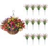 EUWLY Confezione da 12 fiori artificiali da appendere, per esterni, realistici, con eucalipto, resistenti ai raggi UV, per giardino, patio, balcone, decorazione (rosa)