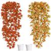 VEEKAY 4 Pezzi Piante Finte Cadenti Autunnali,Piante Finali Finte Autunnali | Pianta Finta Cadente da Esterno con Foglie d'Acero,Foglie d'Acero Finte,2 Vasi Bianchi per Decorazioni Halloween Autunnali