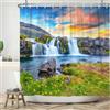 ASDCXZ Tenda da doccia 240 x 180 cm, paesaggio naturale, montagne e fiumi, cascata, fiori, erba, poliestere, impermeabile, tenda da doccia con 12 ganci