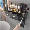 iHave Porta Spazzolino Elettrico da Muro con Dispenser Dentifricio e 4 Bicchieri - Design Nero e Oro di Lusso per l'Arredo del Bagno, Organizer Bagno Tutto-in-Uno per Spazzolini e Accessori