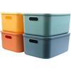 MaxEarn 4 contenitori in plastica colorata da 15,5 l, con coperchio, 36,5 x 27,5 x 15,5 cm, impilabili, in 4 colori, per scaffali, cucina, bagno, ufficio