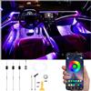QAUBEN Automobile Interno Illuminazione Ambiente Fibra Ottica RGB 64 Colori Multicolore Musica Automobile Footwell Kit di illuminazione con accendino e microfono App, DC 12V-24V 1W 4m