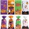 LEMESO Sacchetti Halloween per Caramelle, 50 Pezzi in Plastica | 4 motivi assortiti per dolcetti, biscotti e cioccolatini, ideali per feste e dolcetto o scherzetto.