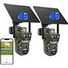 Tzziel 4G Fototrappola con SIM,2K Telecamera Esterna Doppio Obiettivo,Tracciamento Automatico,Rilevamento PIR, Visione Notturna,IP66 (2 pezzo)