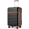 KONO Valigia Media Trolley Espandibile 65 cm ABS+PC, Nero/Marrone | Guscio Rigido in ABS+PC, Leggero e Resistente agli Urti, Serratura TSA, 4 Ruote 360°, Interni Organizzati, Manico a 3 Livelli