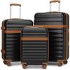 KONO Set di 3 Valigie Bagaglio a Mano, Media e Grande, Nero/Marrone | Set Rigido ABS+PC, Leggero e Resistente agli Urti, Serratura TSA, Ruote 360°, Interni Organizzati, Media e Grande Espandibili