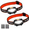 Suright Torcia Frontale LED, Lampada da Testa Leggera(2 Pezzi),Super Luminosa | con 3 modalità, Risparmio Energetico COB, Luce di Testa per Bambini, Campeggio, Escursioni, Pesca(6 Batterie Incluse)