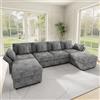 Lekvvied Divano modulare a 6 posti,divano angolare trasformabile a U/L con braccioli regolabili e 2 pouf,divano Cloud con 4 cuscini e 2 poggiatesta,divani componibile imbottito,ciniglia,grigio