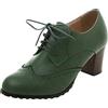 Generisch Oxford, scarpe stringate da donna, vintage, da lavoro, con lacci, in pelle, con tacco