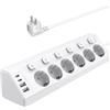 Vipwell Ciabatta Angolare con Interruttore Indipendente, Multipresa con 4 USB (2 USB C)+6 Prese con Protezione per Bambini, 3680W, Cavo di Prolunga da 2M per Cucina, Ufficio, Casa (Bianco)