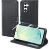 Pollachi Cover per Samsung Galaxy S26 FE Custodia Protettiva in Pelle[3 Scomparti]con 1 Vetro Temperato per Samsung S26 FE Similpelle Cover Pieghevole con Portafoglio Porta Carte-Nero