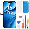 LL TRADER Schermo per iPhone 15 Pro LCD 6,1'' e Kit di Riparazione | Display FHD con 3D Touch e Digitalizzatore, Dotato di Nastro Adesivo Impermeabile e Pellicola Protettiva
