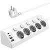 Vipwell Presa angolare con interruttore indipendente, ciabatta con 4 USB (2 USB C)+5 prese con sicurezza per bambini, 3680 W, cavo di prolunga da 2 m per cucina, ufficio, casa (bianco)