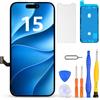 LL TRADER Schermo per iPhone 15 LCD 6,1'' e Kit di Riparazione A | Display FHD con 3D Touch e Digitalizzatore, Dotato di Nastro Adesivo Impermeabile e Pellicola Protettiva