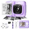 ETIKEZ Macchina Fotografica Bambini Istantanea 1080P, 3 Rotoli di Carta, Viola | Macchinetta Fotografica Bambini, 3-12 Anni, 1080P, Senza Inchiostro, Antiurto, Creativa, 3 Rotoli, Regalo Natale/Compleanno