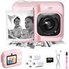 ETIKEZ Macchina Fotografica Bambini Istantanea 1080P, 3 Rotoli di Carta, Rosa | Macchinetta Fotografica Bambini, 3-12 Anni, 1080P, Senza Inchiostro, Antiurto, Creativa, 3 Rotoli, Regalo Natale/Compleanno